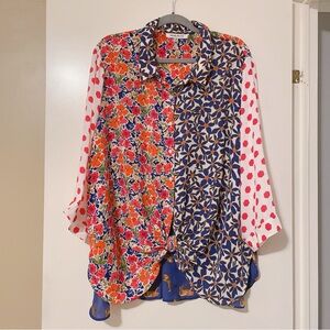 Rose + Olive MultiPrint Button Down Blouse Size 3X.